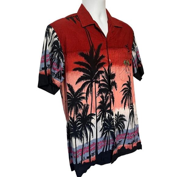 Vtg G.J. Cottage St. Thomas Floral Hawaiian Shirt Tropical Palm Embroidered Sz M - Picture 2 of 7